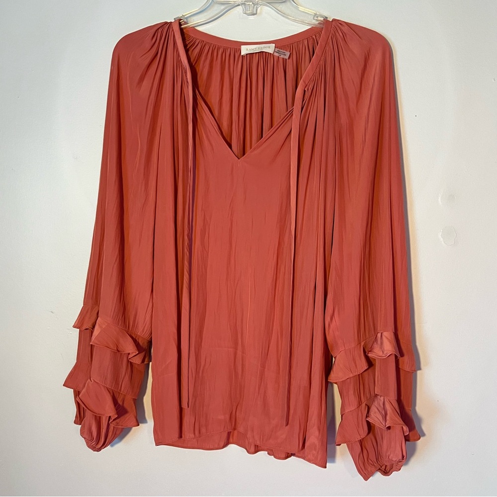 Ramy Brook New York Shirt Blouse Pink Mauve w Front Tie Small S